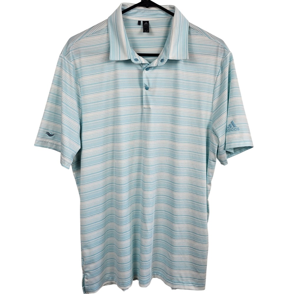 Adidas Golf Polo Shirt Mens L Blue Striped Climacool Performance Short Sleeve